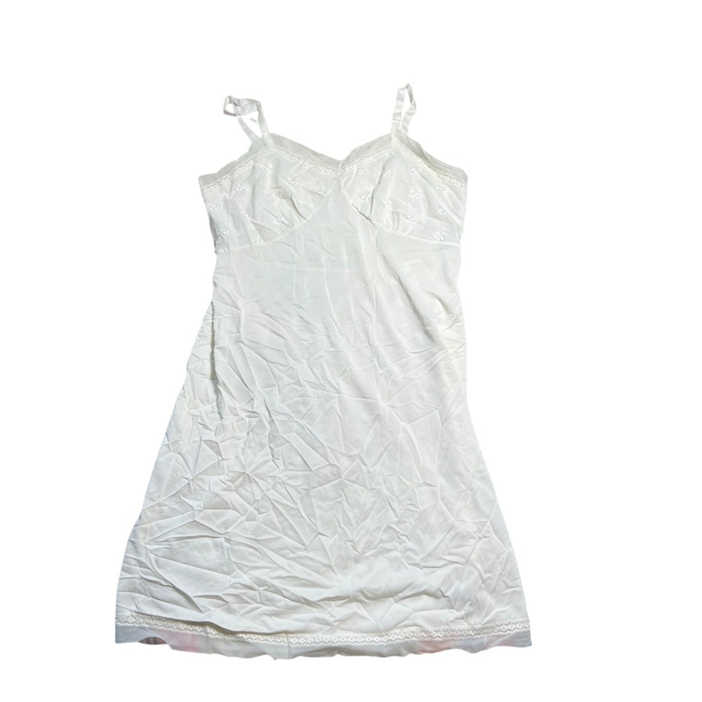 Vintage Philmaid White Nylon Full Slip Floral Embroidery‎ Lace Trim Size 40